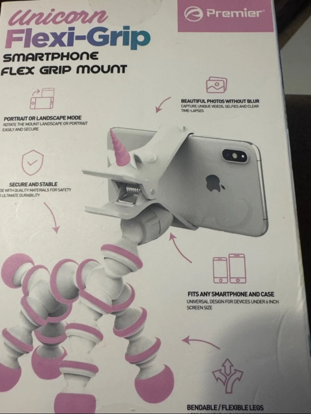 Premier Flexi-Grip Unicorn Smartphone Mount in White & Pink